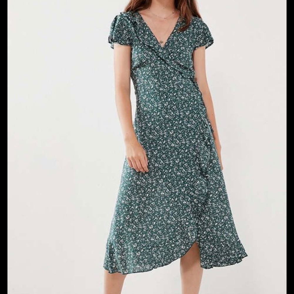 UO Kimchi Blue Ruffle Midi Wrap Dress